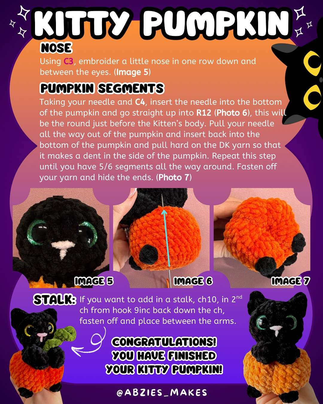 Free No-Sew Crochet Pattern: Kitty Pumpkin Plushies