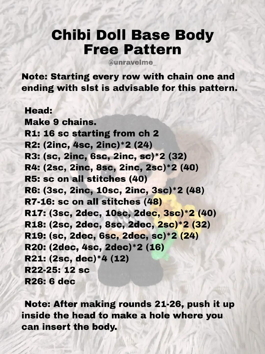 Free Pattern: Crochet Chibi Doll Base Design with Flowers