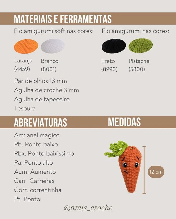 Gráficos de crochê de cenouras fofas para iniciantes