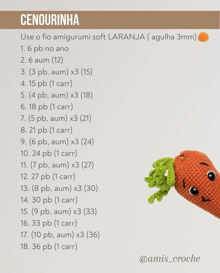 Gráficos de crochê de cenouras fofas para iniciantes