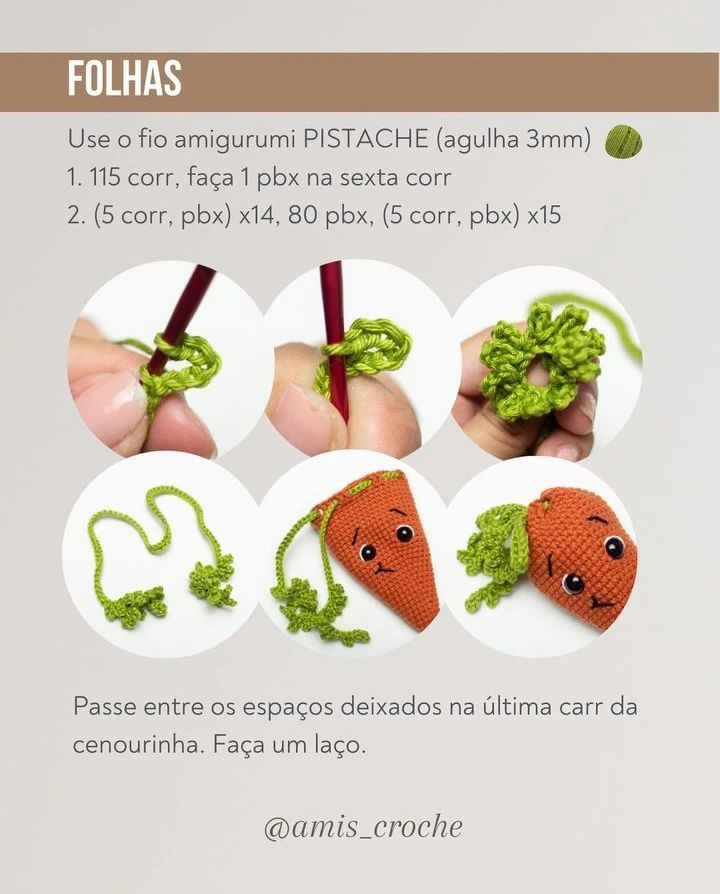 Gráficos de crochê de cenouras fofas para iniciantes