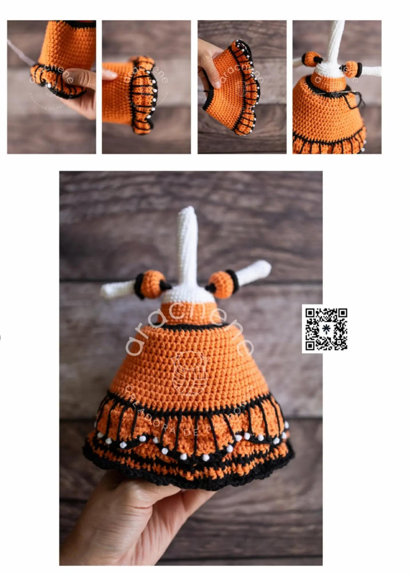 Hermosa Catrina Monarca de Crochet para Ofrendas Festivas