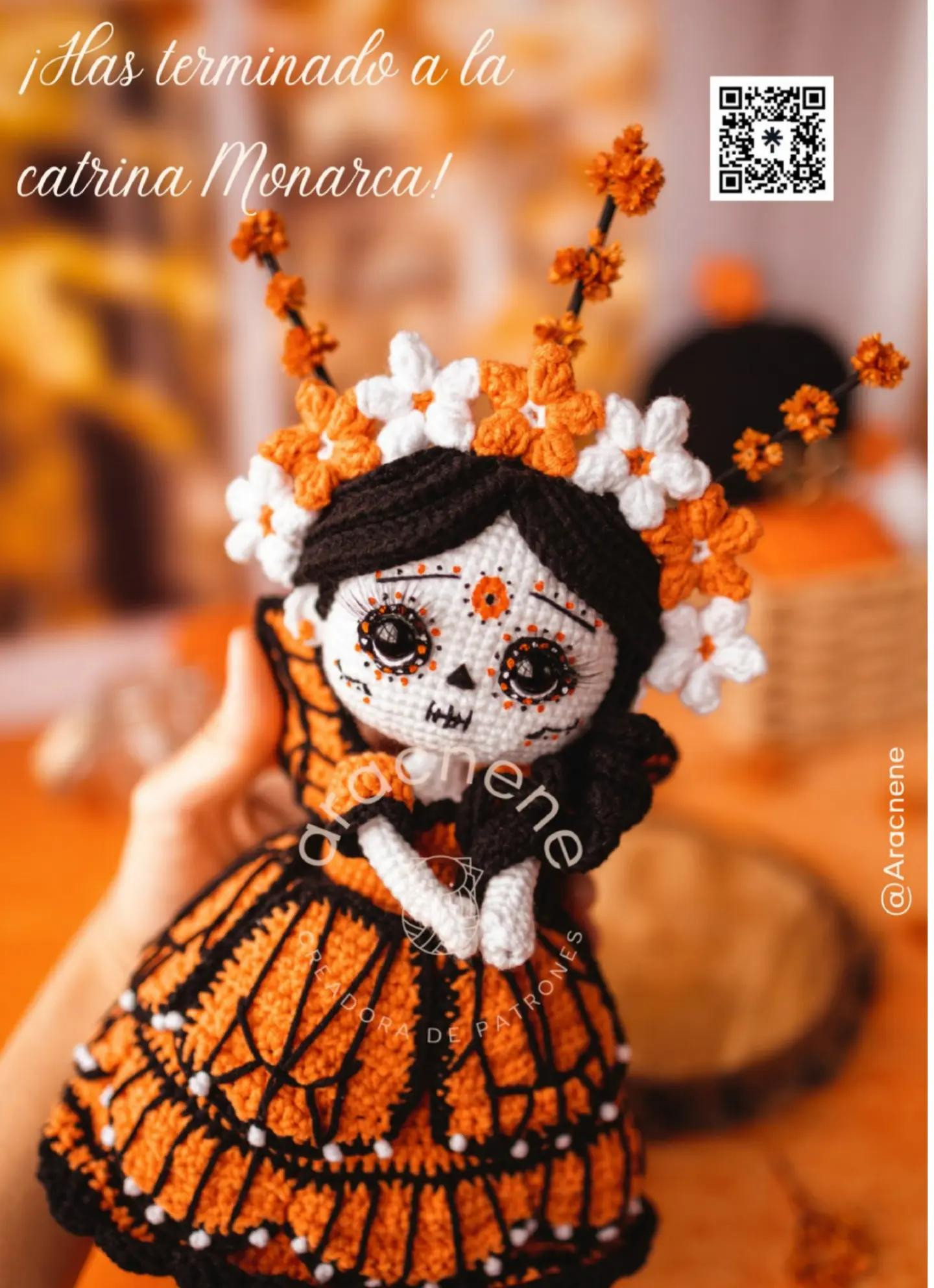 Hermosa Catrina Monarca de Crochet para Ofrendas Festivas