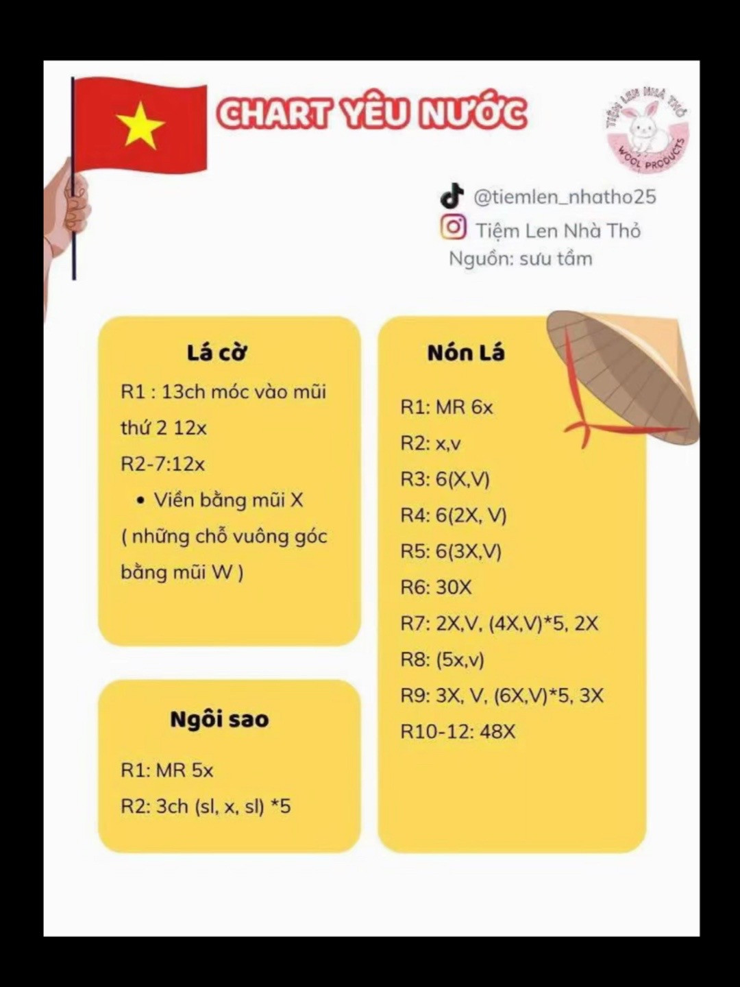 Mẫu móc len Việt Nam với họa tiết cờ và ngôi sao