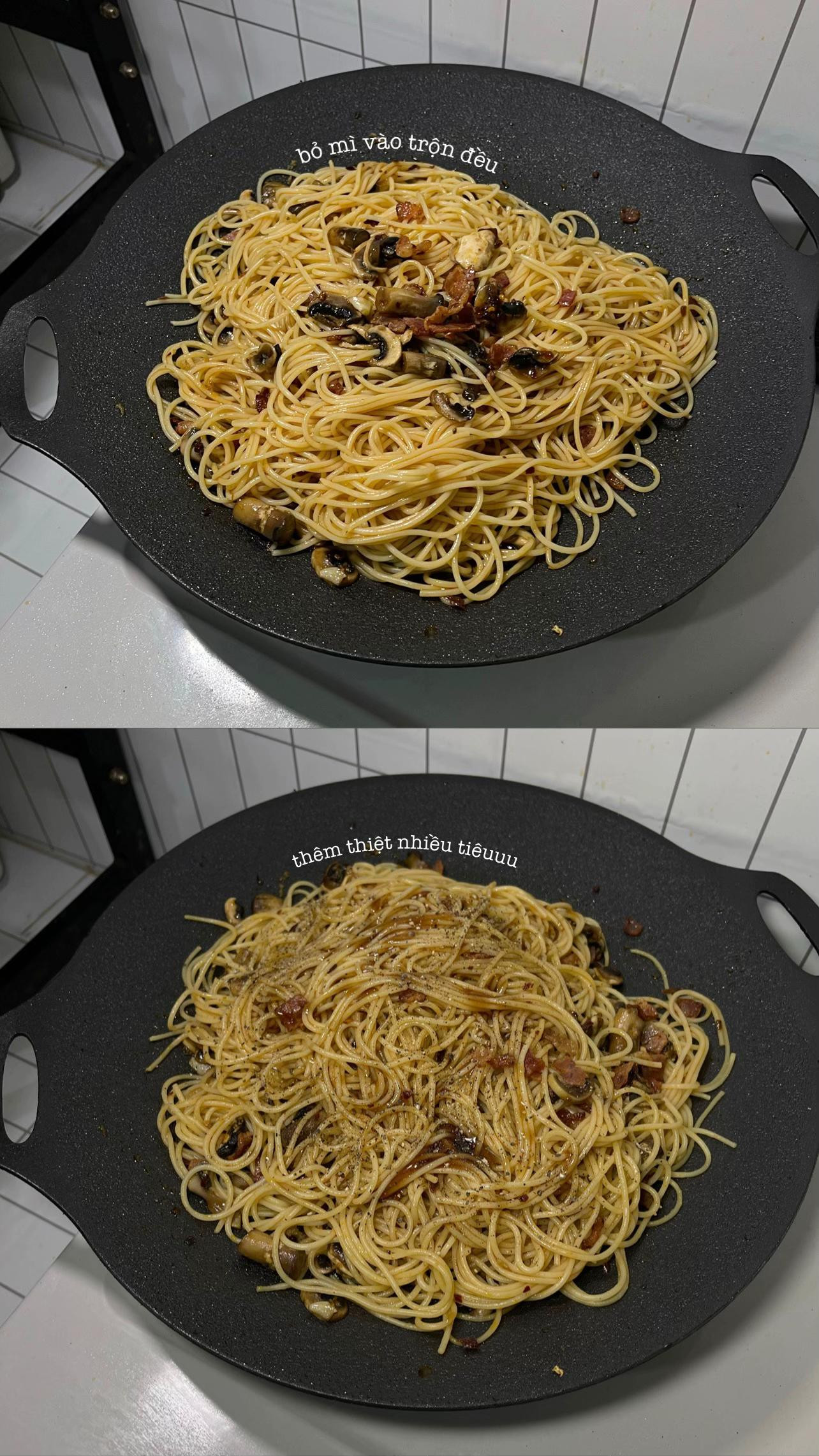 Mì dầu ớt thịt xông khói ˎˊ˗
 Chili oil bacon pasta 🍝
