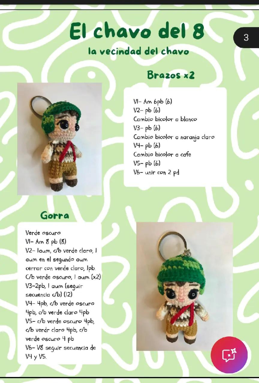 Muñeco amigurumi con sombrero verde y ropa a rayas