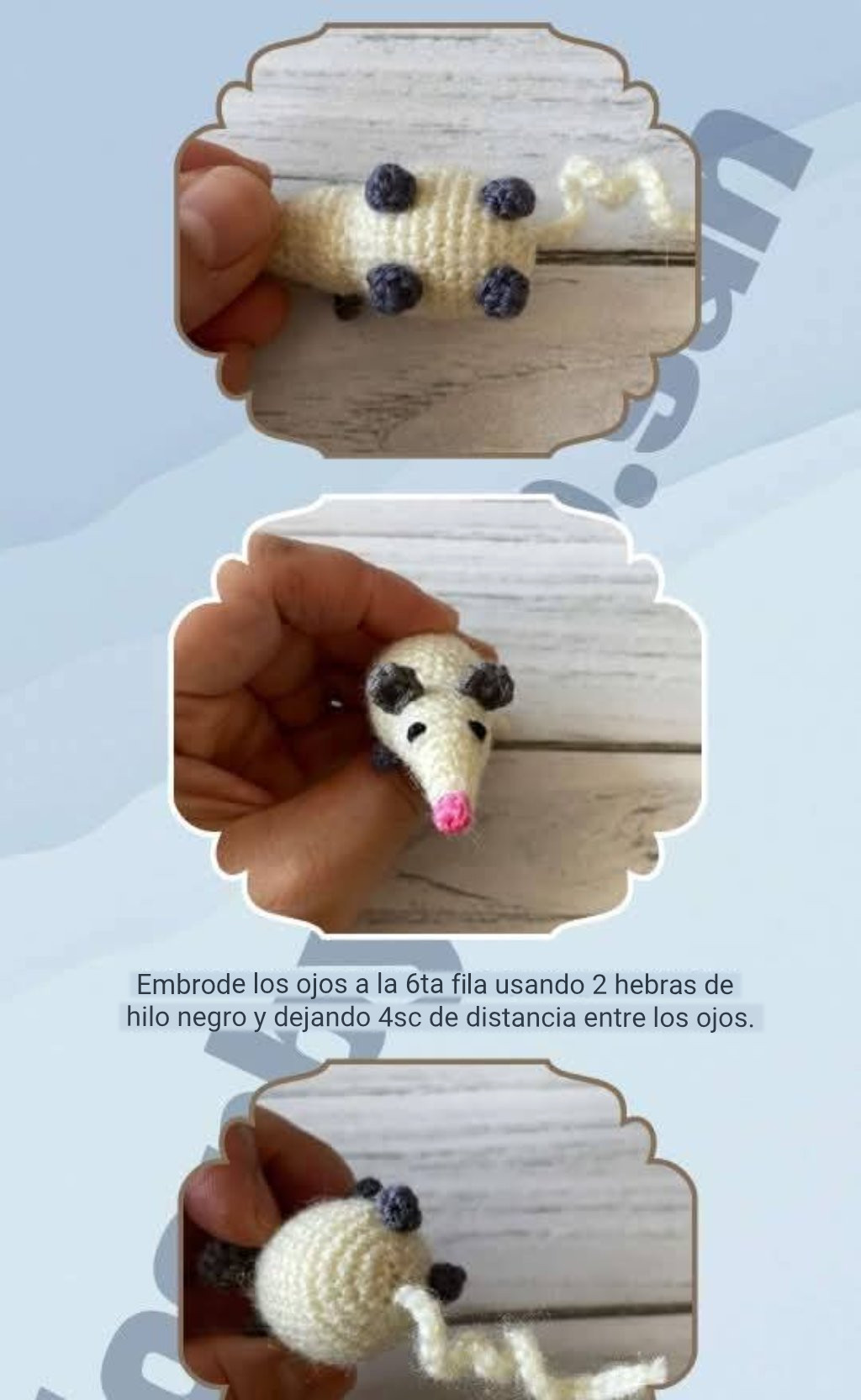 Muñeco de ganchillo con gorro azul y bolso con perrito