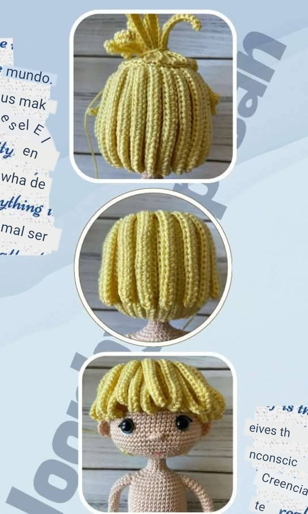 Muñeco de ganchillo con gorro azul y bolso con perrito