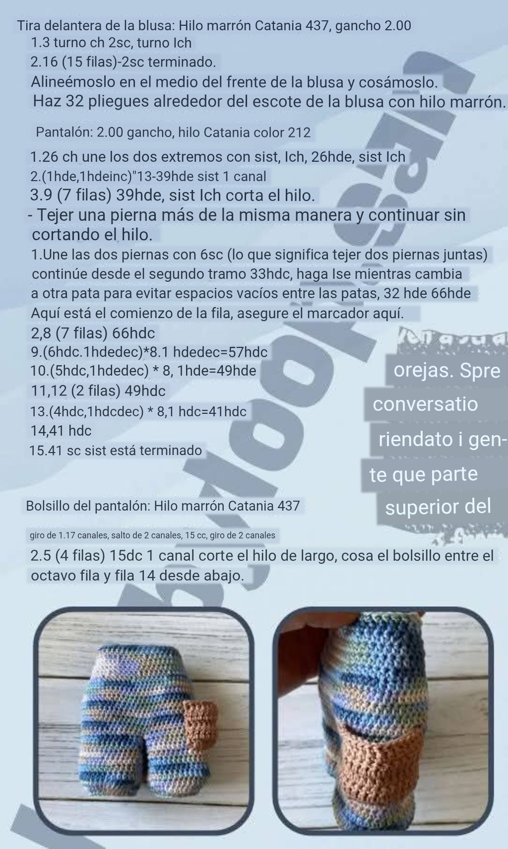 Muñeco de ganchillo con gorro azul y bolso con perrito
