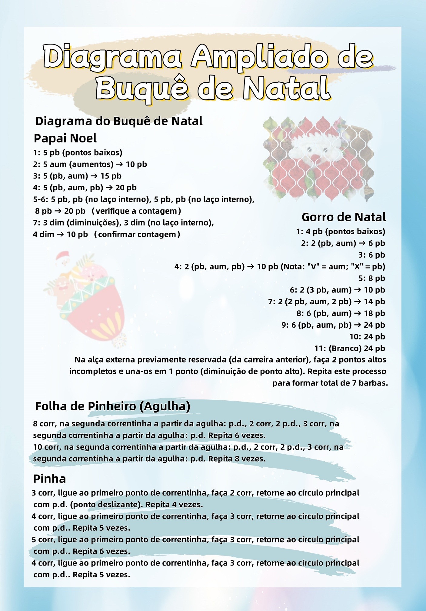 Papai Noel de crochê com buquê de flores coloridas