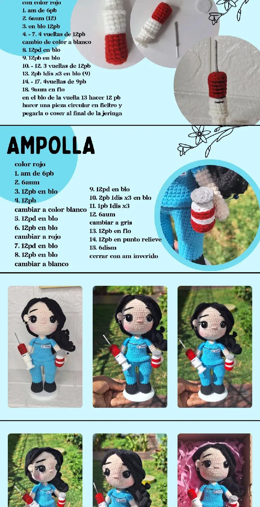 Patrón de amigurumi de enfermera de 17cm de altura.