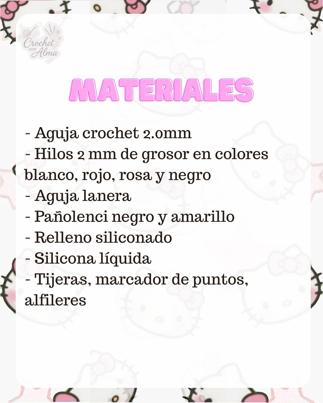 Patrón de amigurumi de Hello Kitty gratis para principiantes