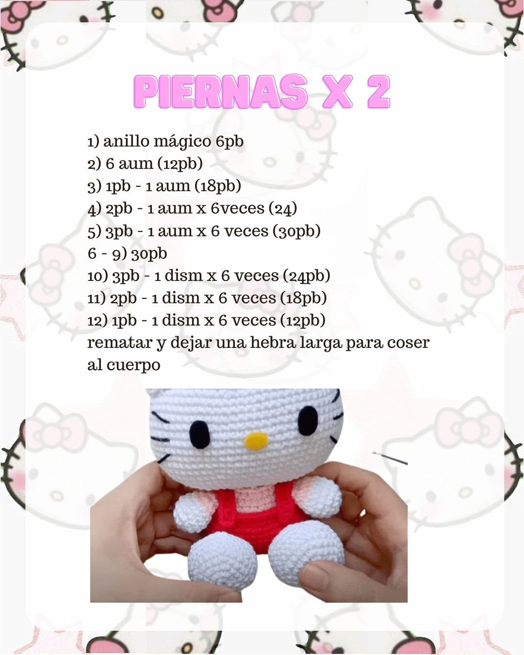 Patrón de amigurumi de Hello Kitty gratis para principiantes