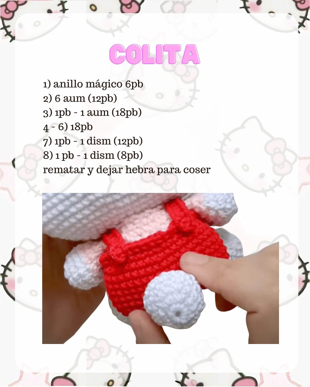Patrón de amigurumi de Hello Kitty gratis para principiantes