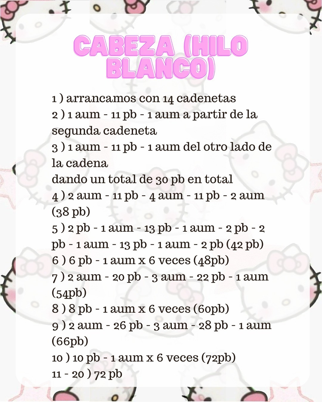 Patrón de amigurumi de Hello Kitty gratis para principiantes