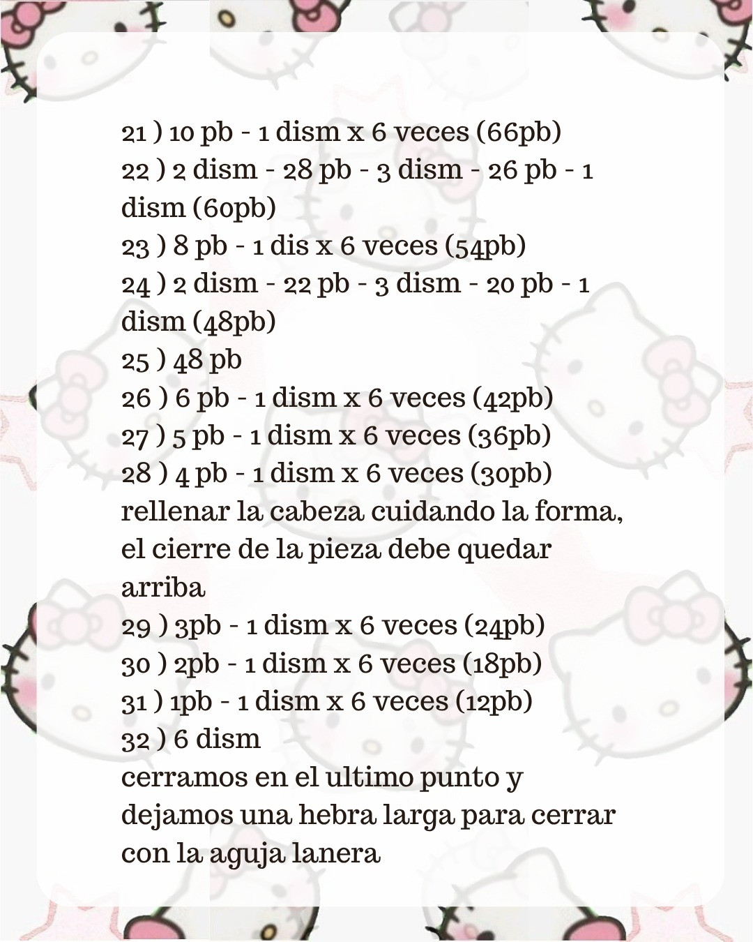 Patrón de amigurumi de Hello Kitty gratis para principiantes