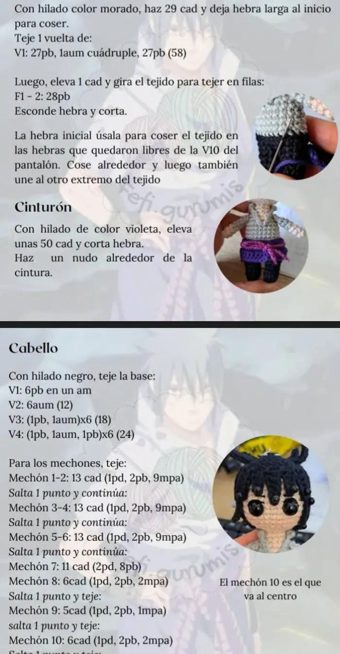 Patrón de Amigurumi de Sasuke para Llavero, Ideal para Fans del Anime
