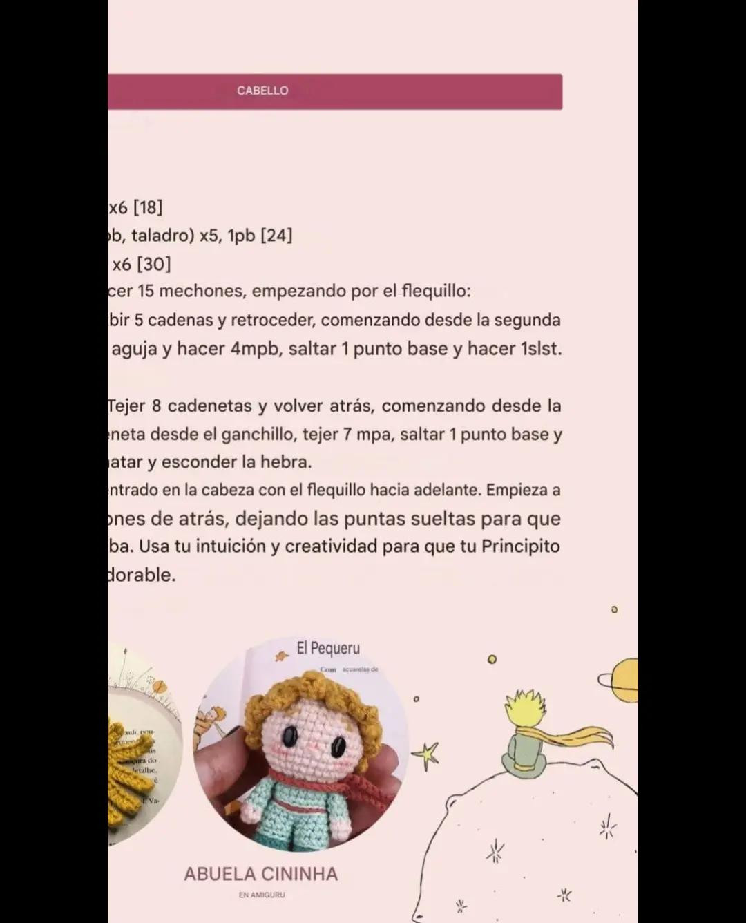 Patrón de amigurumi del Principito con libro ilustrado