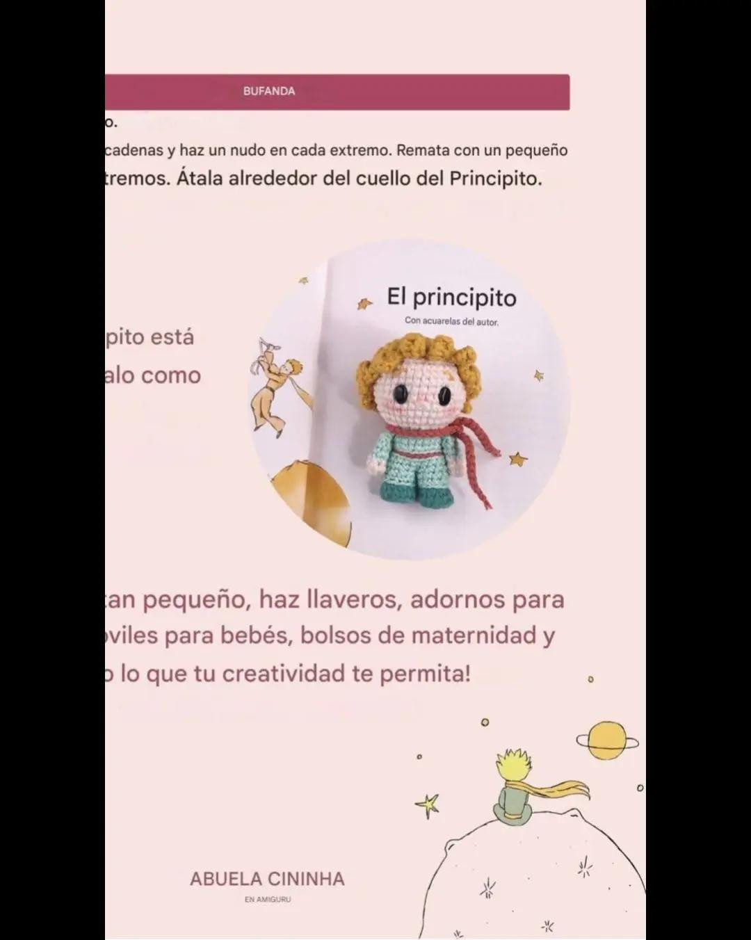 Patrón de amigurumi del Principito con libro ilustrado