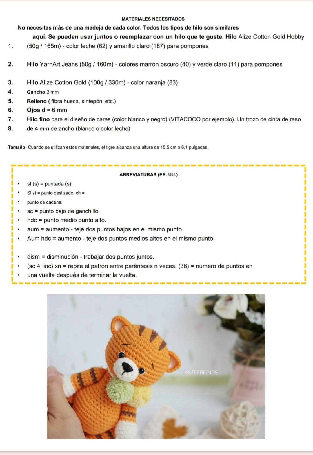 Patrón de amigurumi: Tigre adorable para principiantes