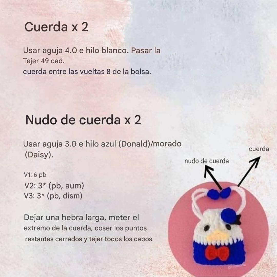 Patrón de bolsa con cordón de Donald y Daisy a crochet
