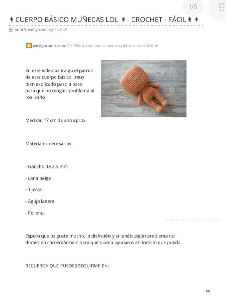 Patrón de crochet para cuerpo básico de muñecas Lol