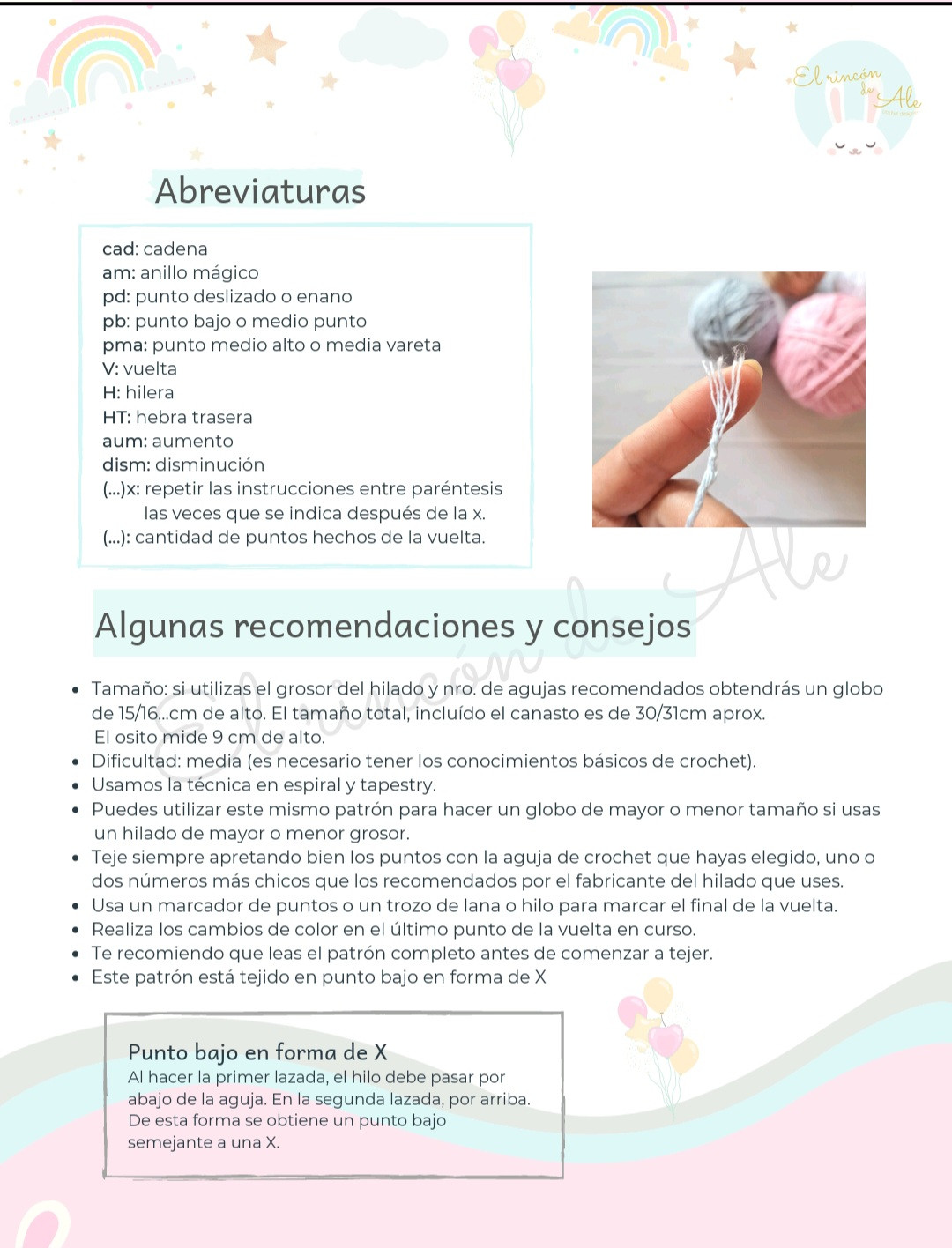 Patrón de globo aerostático con osito de crochet