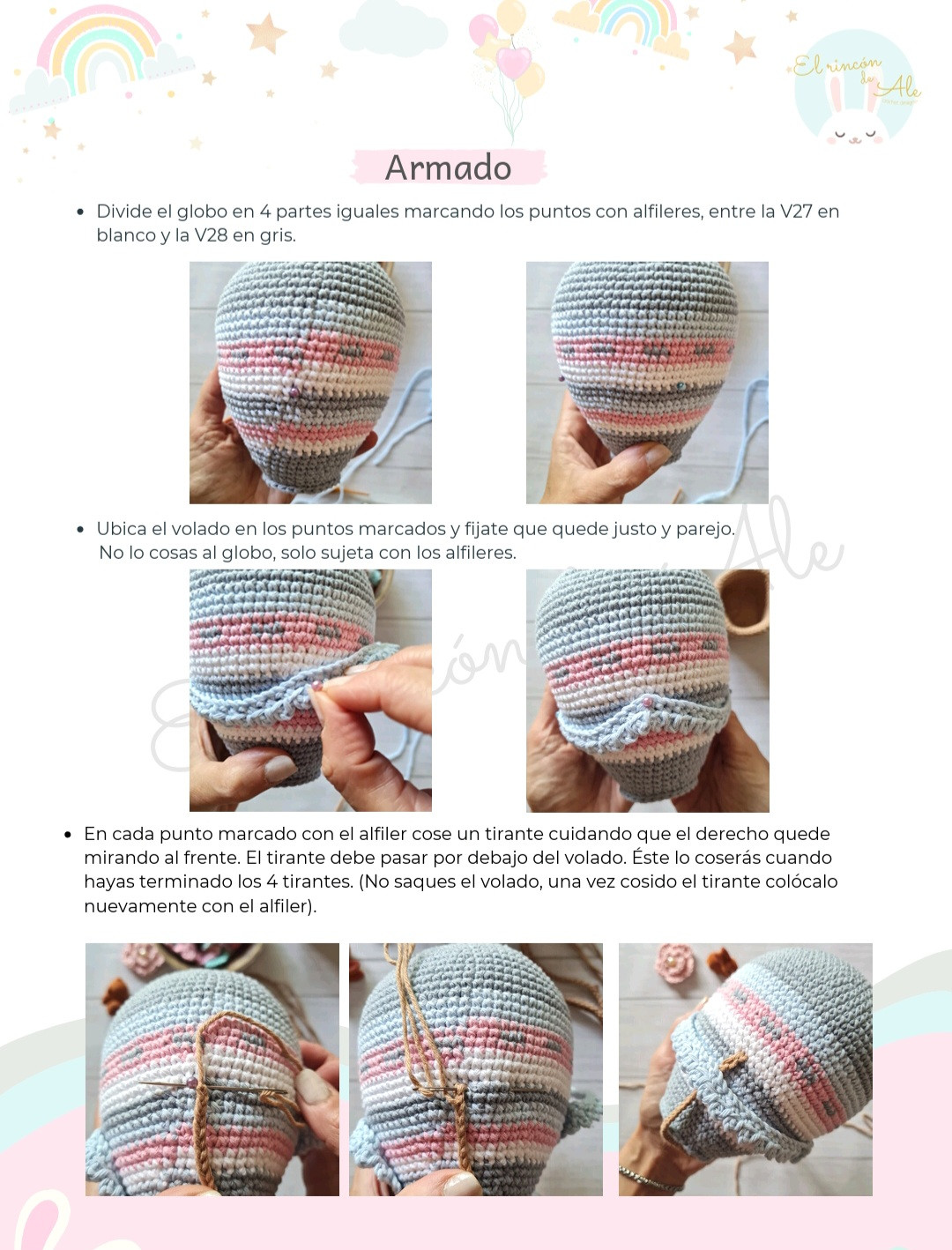 Patrón de globo aerostático con osito de crochet
