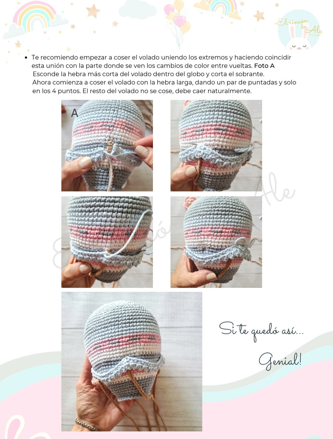 Patrón de globo aerostático con osito de crochet