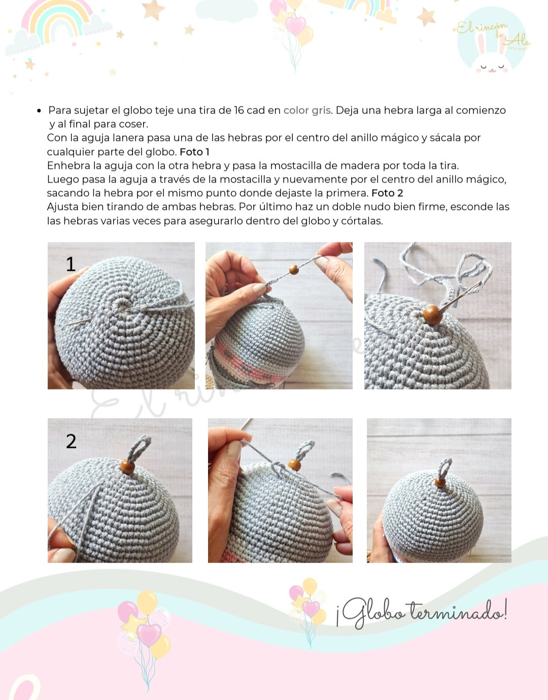 Patrón de globo aerostático con osito de crochet