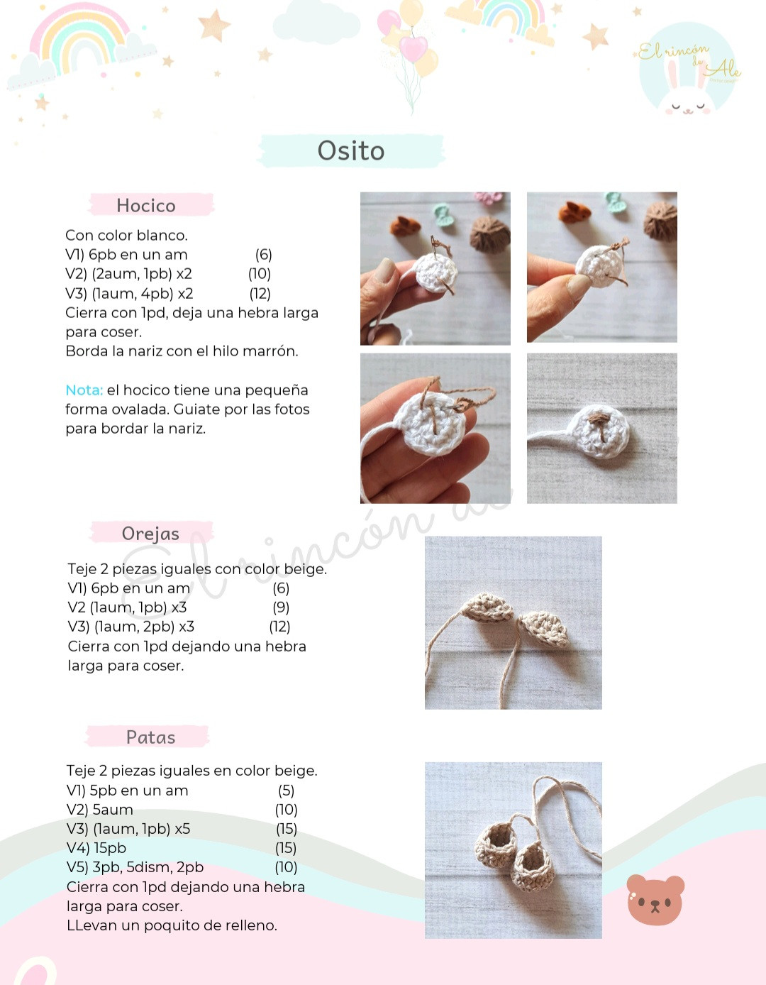 Patrón de globo aerostático con osito de crochet