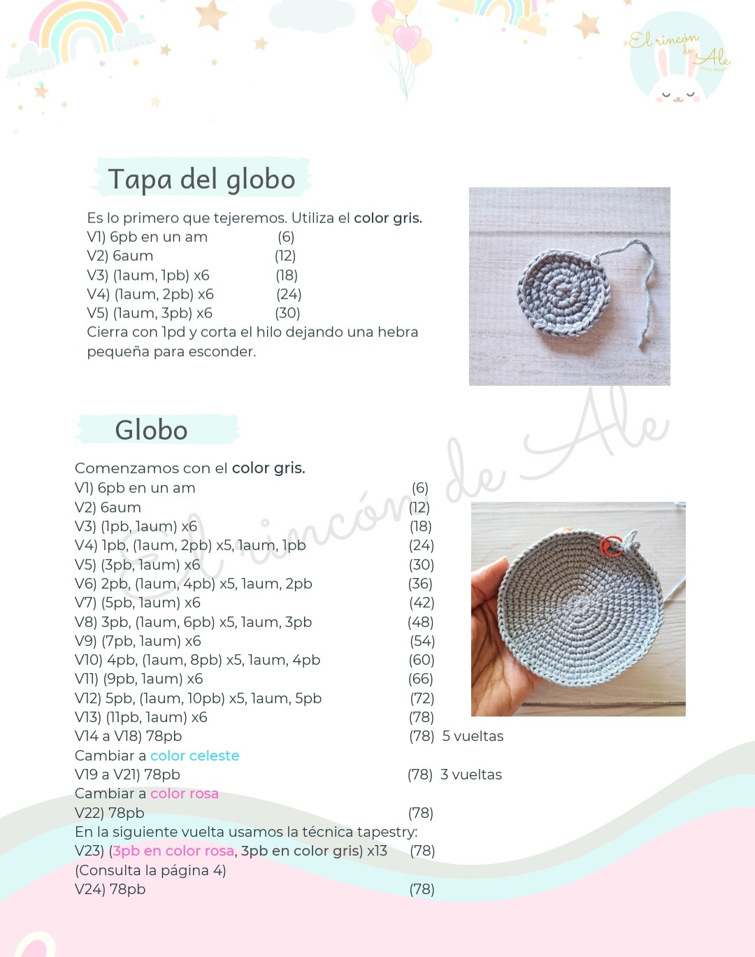 Patrón de globo aerostático con osito de crochet