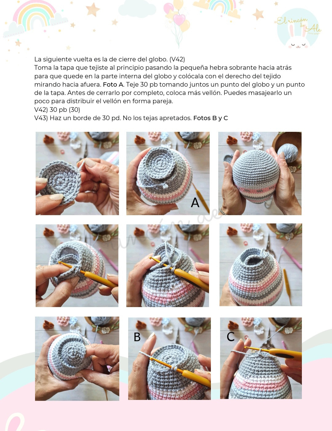 Patrón de globo aerostático con osito de crochet