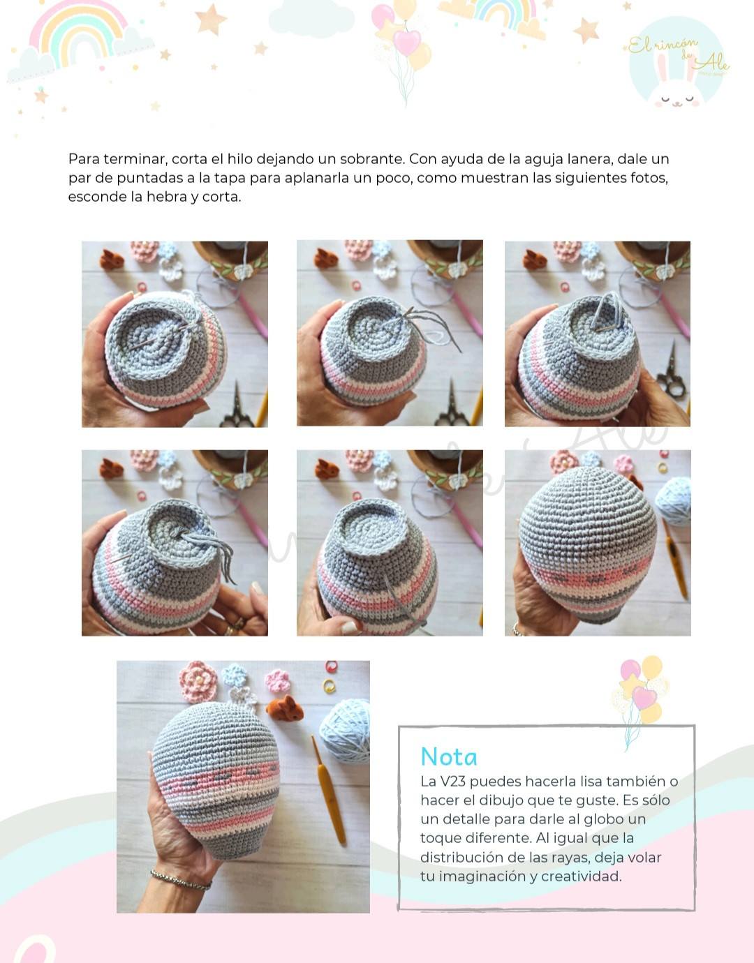 Patrón de globo aerostático con osito de crochet