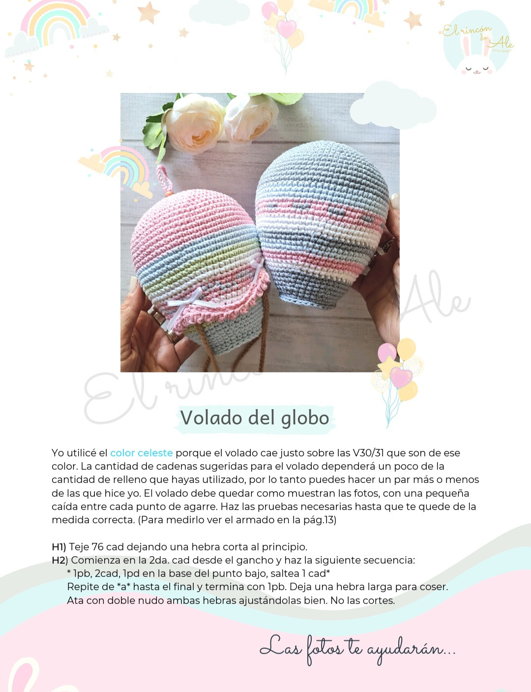Patrón de globo aerostático con osito de crochet