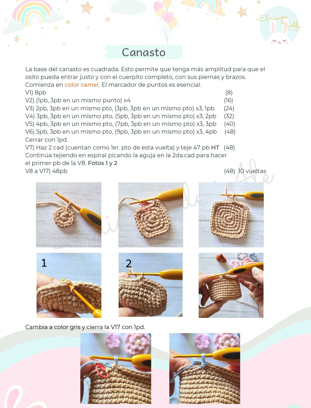 Patrón de globo aerostático con osito de crochet