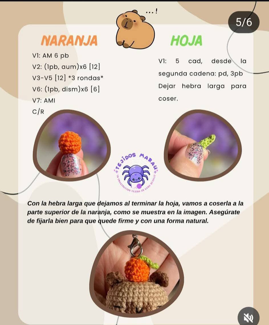 Patrón de llavero Capibara amigurumi con sombrero de calabaza