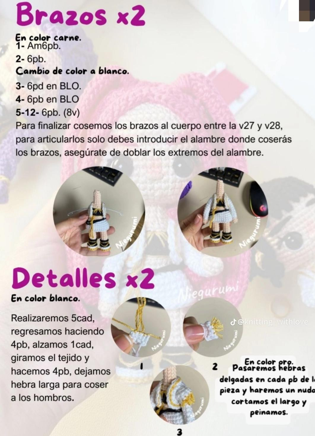 Patrón de muñeca de amigurumi con cabello rosa brillante