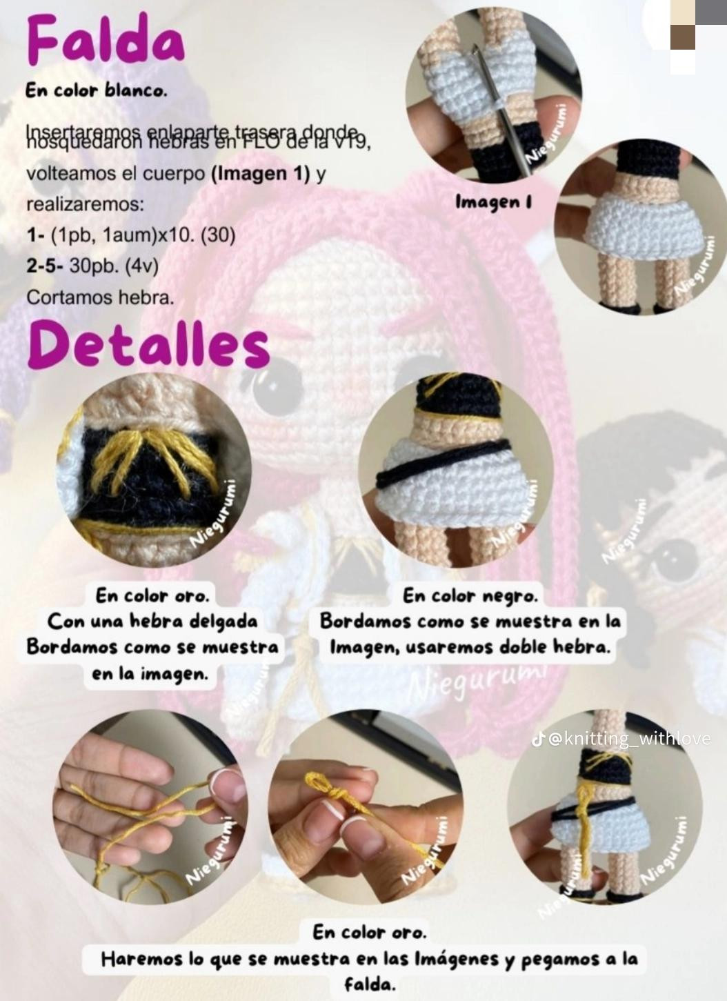Patrón de muñeca de amigurumi con cabello rosa brillante