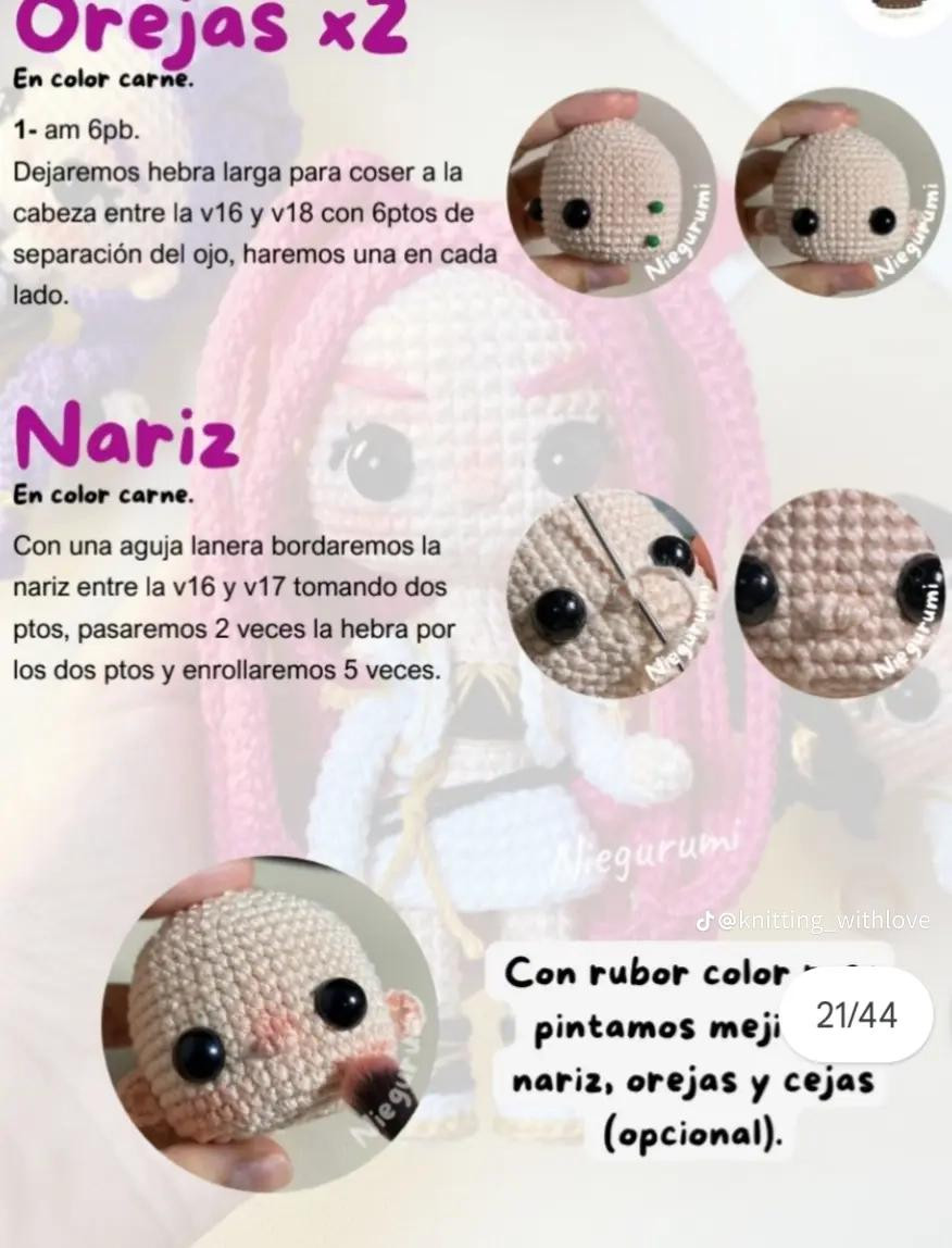 Patrón de muñeca de amigurumi con cabello rosa brillante