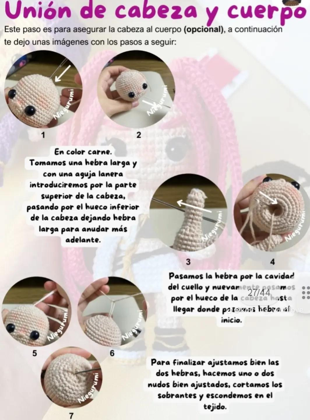 Patrón de muñeca de amigurumi con cabello rosa brillante