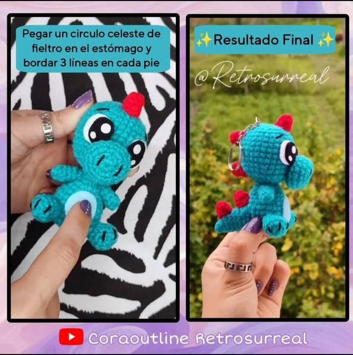 Patrón Gratuito Llavero Dinosaurio Amigurumi para Principiantes