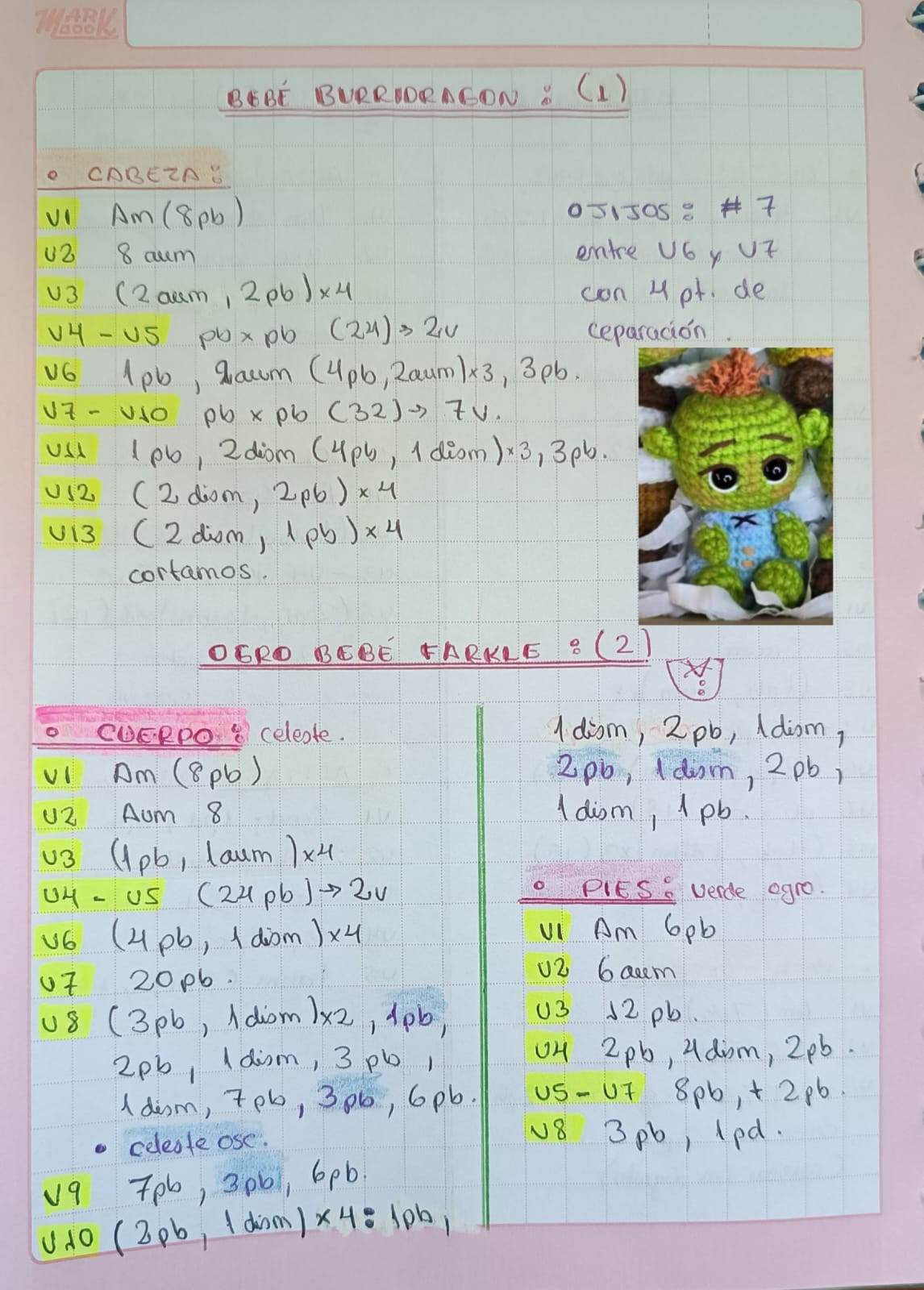 Personajes de cuentos de hadas tejidos a crochet en una caja