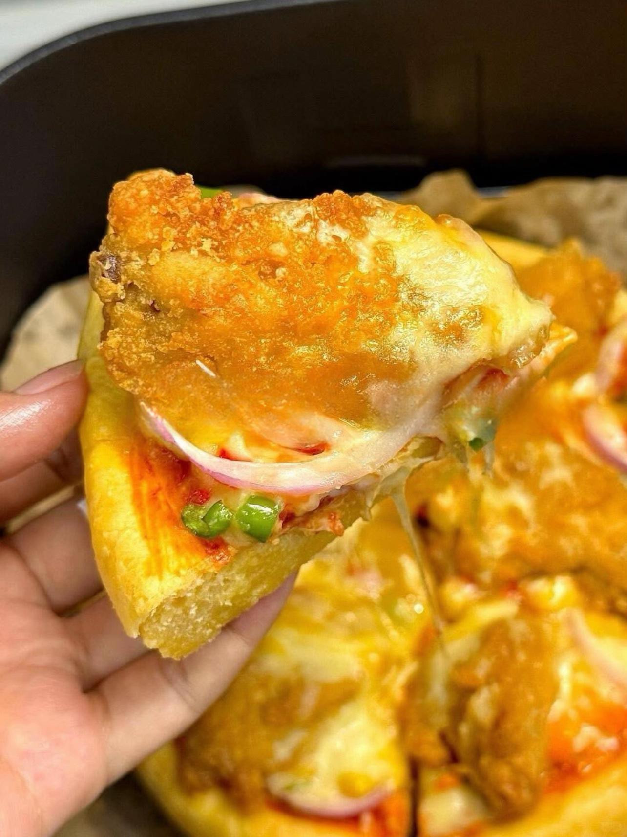 🥪PIZZA GÀ RÁN GIÒN TỪ BÁNH BAO BẰNG NỒI CHIÊN KHÔNG DẦU 🍕