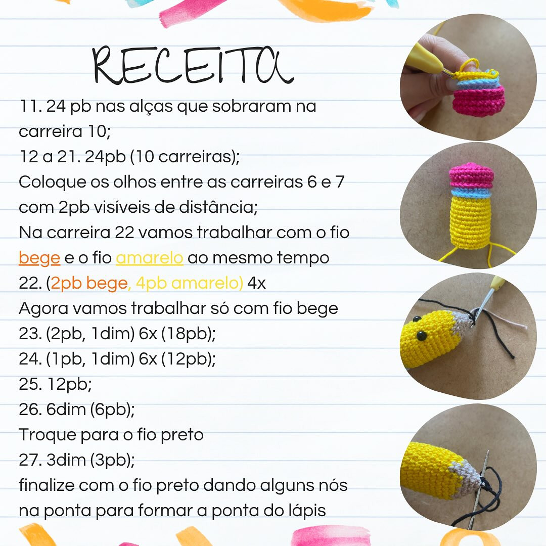 Receita de Amigurumi: Como Fazer um Lápis de Crochê Fofo