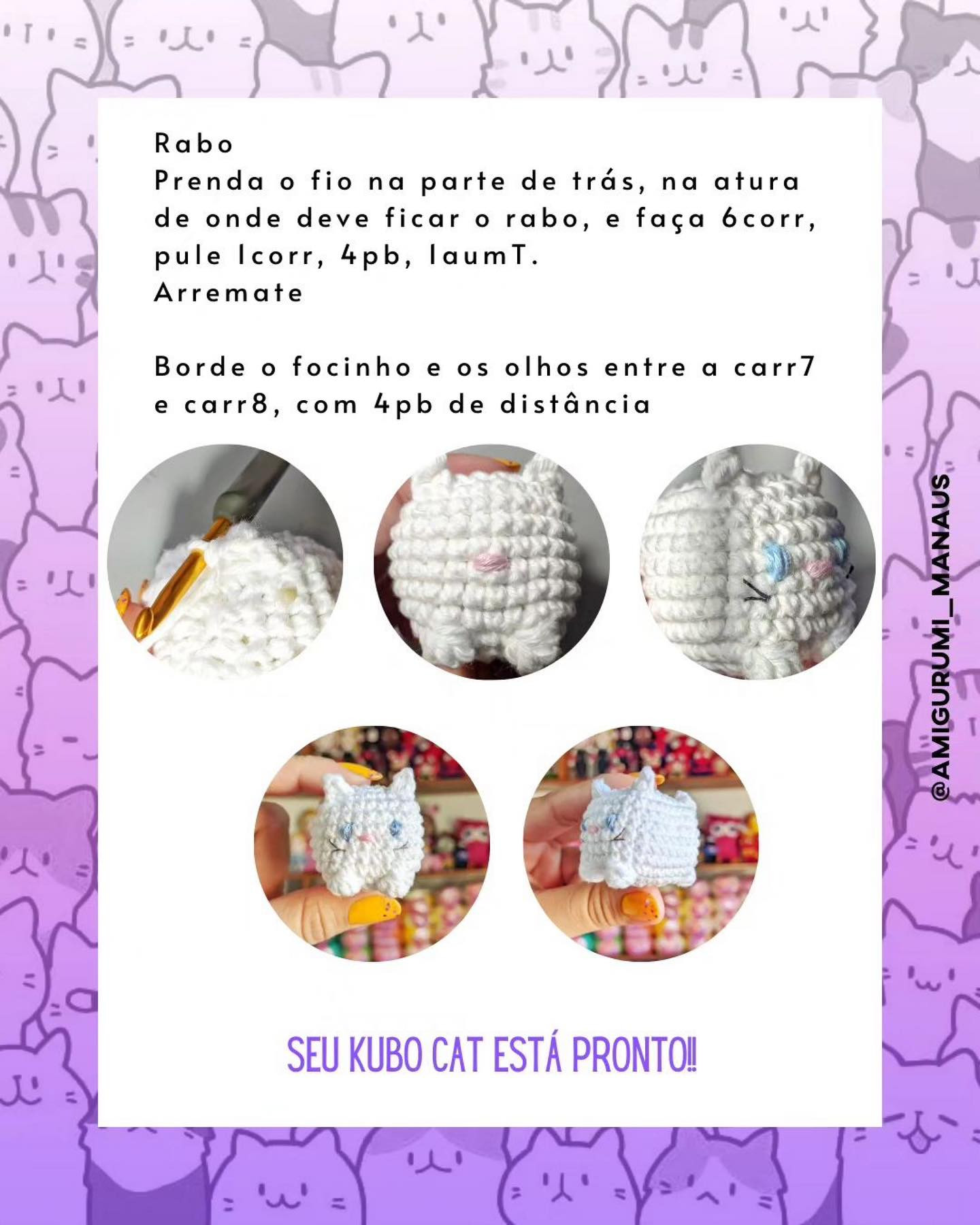 Receita Grátis de Amigurumi: Gato Kubo Fofo e Fácil