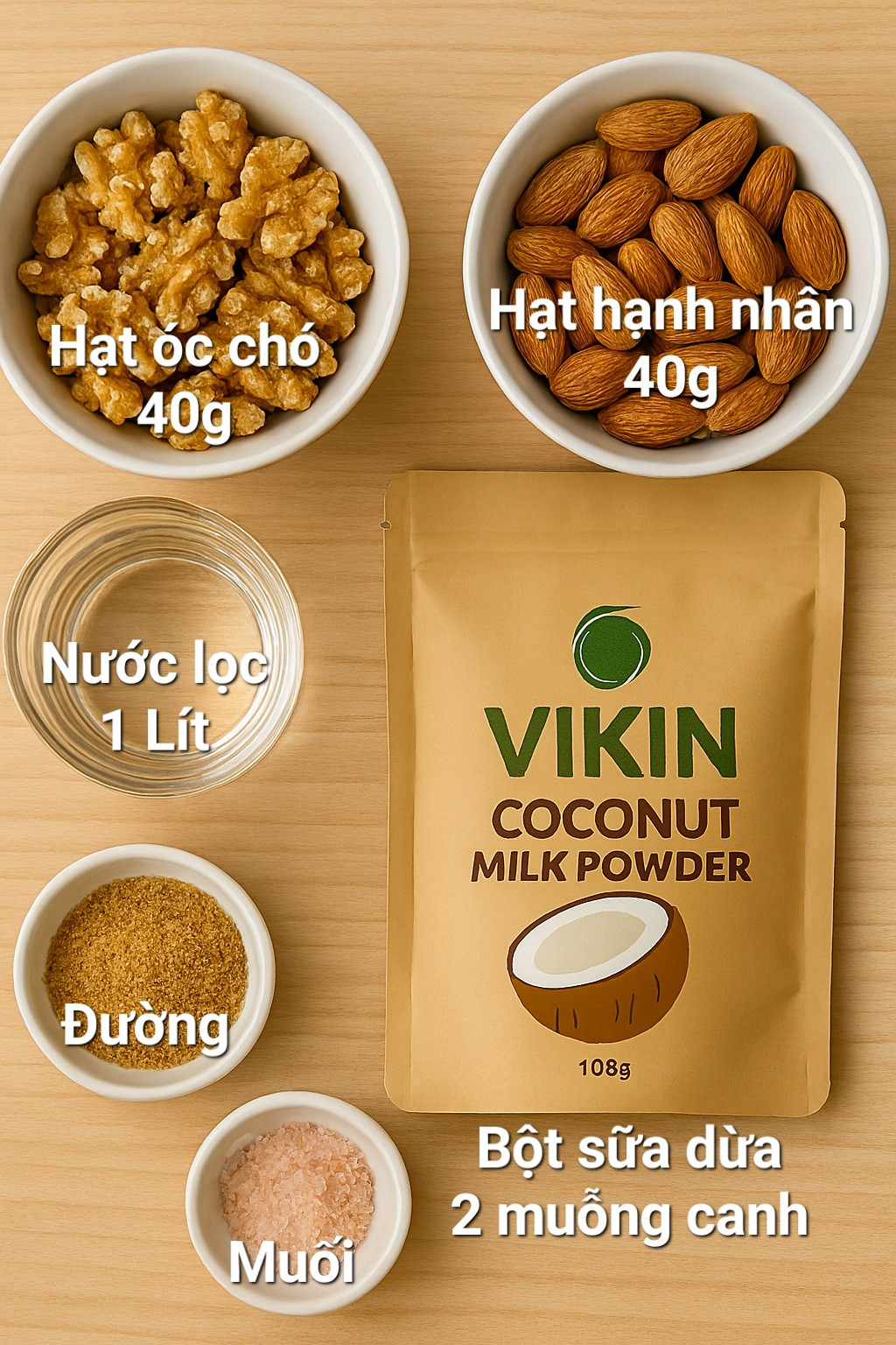 Sữa óc chó – hạnh nhân – bột sữa dừa Vikin