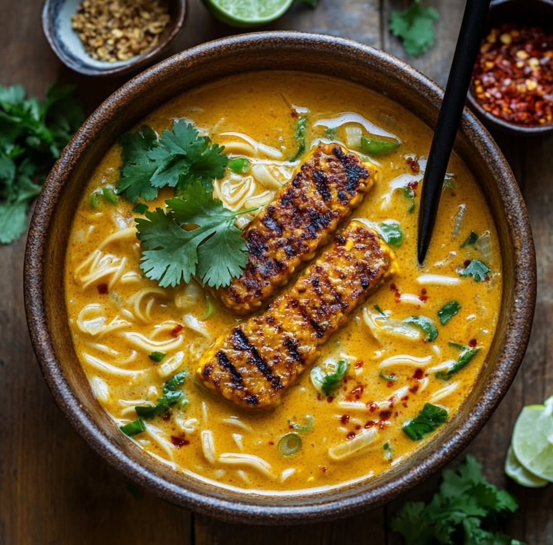 Tempeh Noodle Soup with Charred Corn Delight