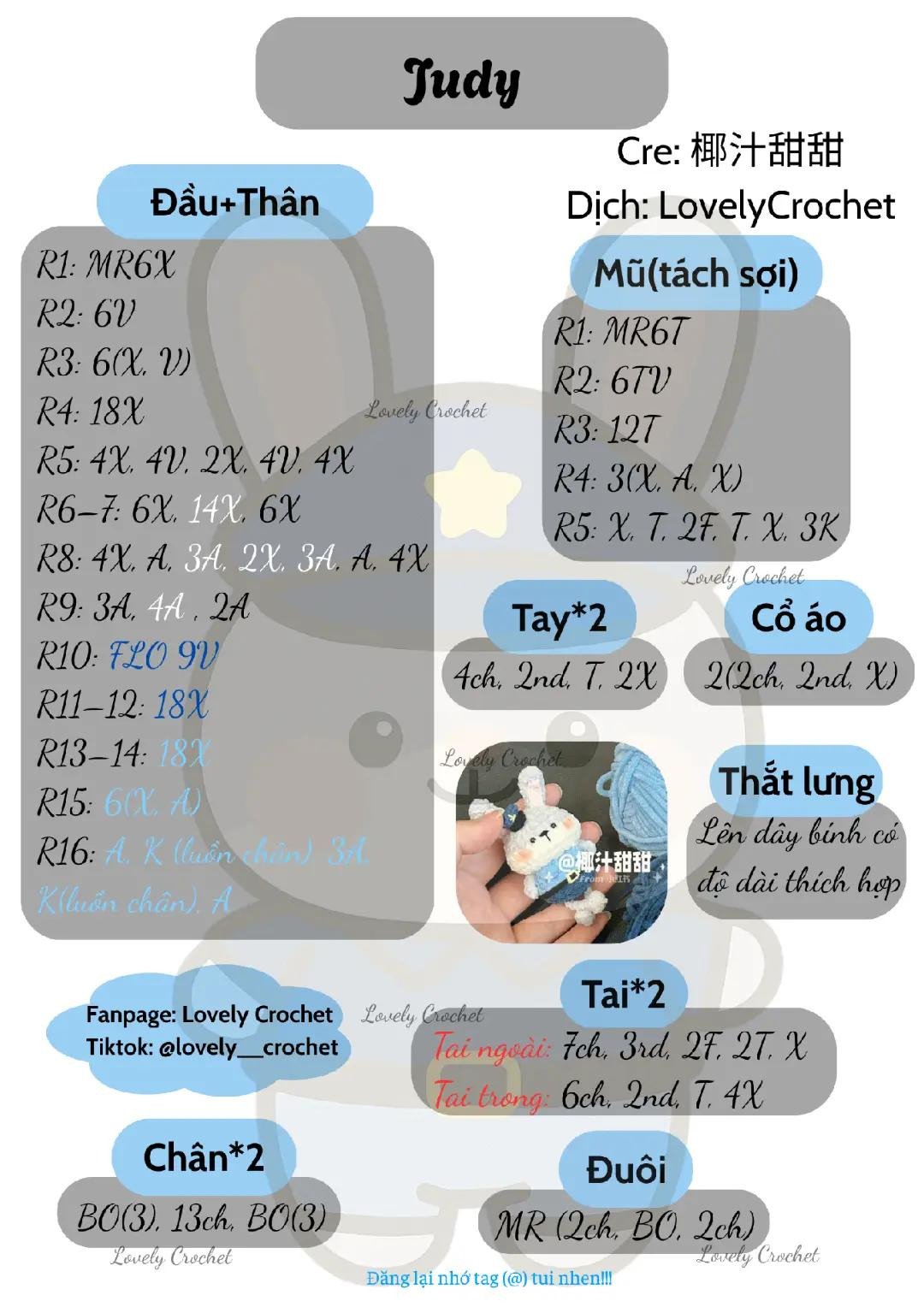 Thỏ móc len xinh xắn trong đồng phục cảnh sát với chân co giãn