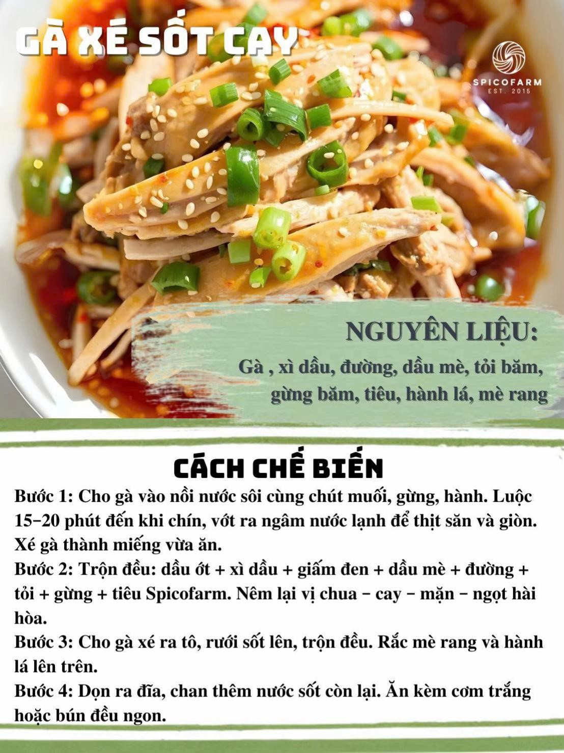 Tổng hợp 10 công thức cơm ngon.
1. Cơm bò bằm sốt trứng lòng đào
2. Gà xào ớt tiêu xanh
3. Rau củ xào chay
4. Gà xé sốt cay
5. Lẩu kho cay tổng hợp
6. Chân gà hầm sốt cay
7. Cánh gà sốt chanh tỏi
8. Gà kho măng cay
9. Cà tím xào cà chua
10. Lẩu bò kim chi nấm